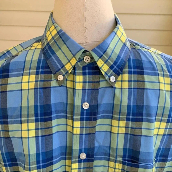 Jos A. Bank Travelers Collection Plaid Shirt Sz XL Blue Yellow Plaid Ivy League - Picture 4 of 7
